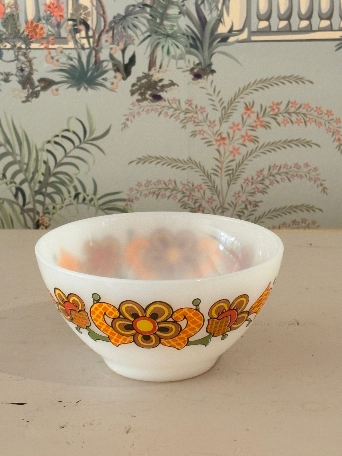 Vintage Jema Glas Retro Kom met Bloemprint - Perfecte Staat, Ophalen of Verzenden