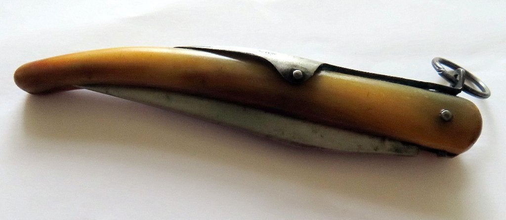 Antiek vouwmes/zakmes met ring sluiting en hoorn ca 1920 inc, Verzenden