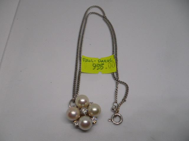wit gouden ketting 36.7 cm 4.6 gram + hanger met 5 briljjan, Wit, Ophalen of Verzenden, Zo goed als nieuw, Met edelsteen