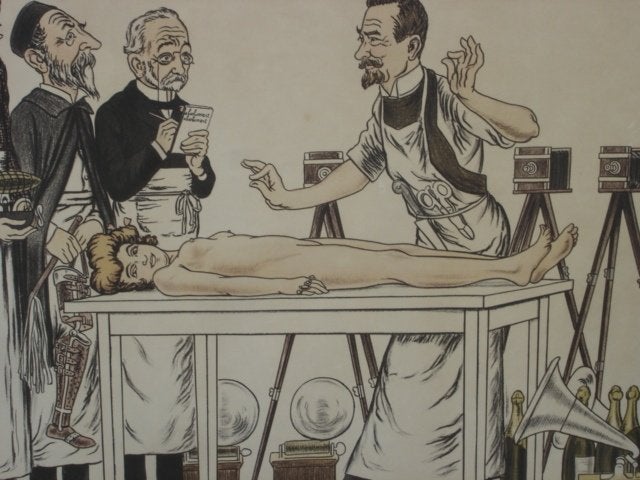 Antieke kleuren litho Adrien Barrère. [1877-1931] spotprent, Antiek en Kunst, Kunst | Litho's en Zeefdrukken, Ophalen of Verzenden