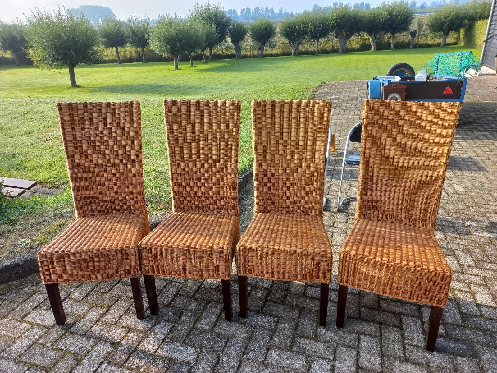 4 rieten stoelen, Huis en Inrichting, Ophalen, Gebruikt, Bruin, Riet of Rotan
