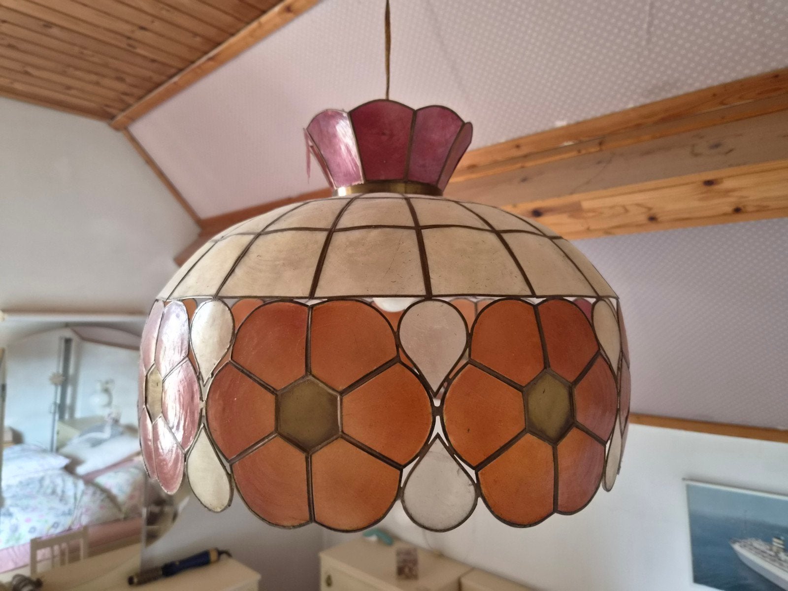 Vintage Capiz Schelpen Hanglamp Jaren '60/'70 Tiffany Stijl, Ophalen