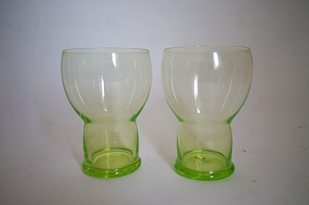 antiek Kristalunie Art Deco 2x waterglas Aquarius vert chine, Ophalen of Verzenden