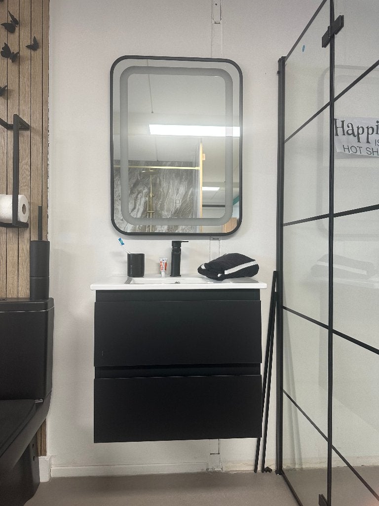 Badmeubelset 60 cm Mat Zwart inclusief LED Spiegel en kraan, Ophalen, Steen, Overige typen, Info@dealplein.nl