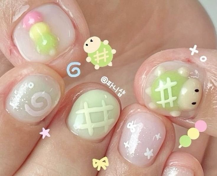 Leuke Kinder Nagels Press-On Set - Schildpad Design, Sieraden, Tassen en Uiterlijk, Uiterlijk | Lichaamsverzorging, Ophalen of Verzenden