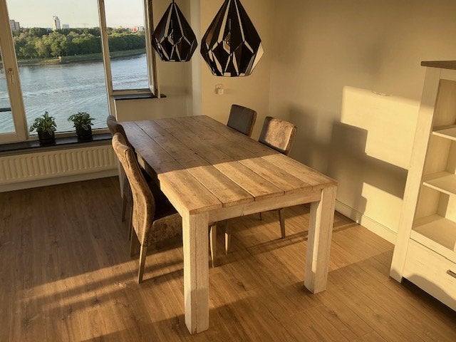 Robuste steigerhouten eettafel, Huis en Inrichting, Tafels | Eettafels, Gebruikt, 50 tot 100 cm, 200 cm of meer, Rechthoekig, Overige houtsoorten