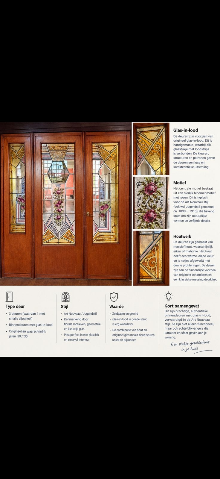 Authentieke binnendeuren met glas en lood, Gebruikt, 120 cm of meer, Binnendeur, Ophalen of Verzenden