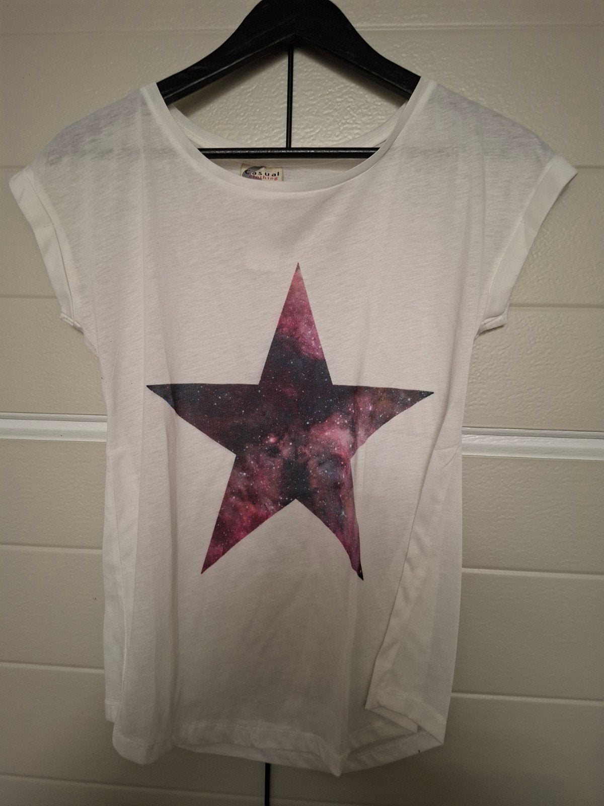 Casual Clothing shirt met sterprint - Maat S, Wit, Casual Clothing, Ophalen of Verzenden, Korte mouw