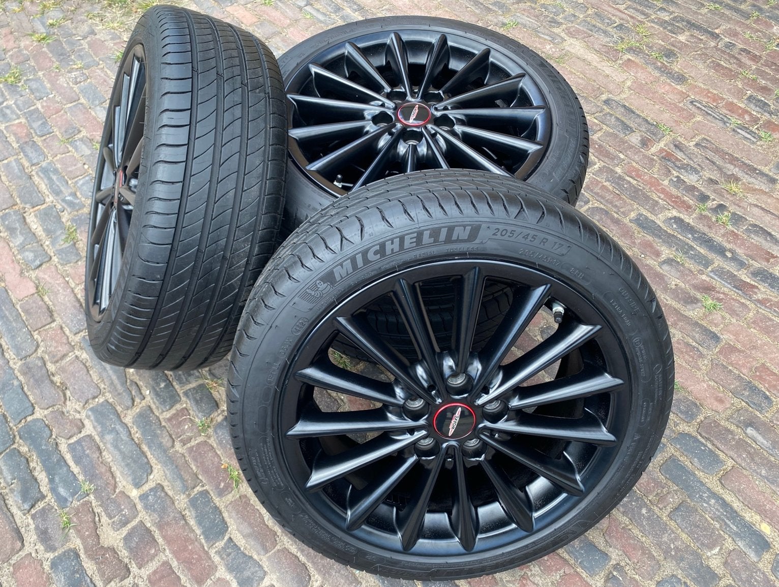 17” Mini F55 JCW 505 velgen + tpms + NIEUWE michelin banden, Banden en Velgen, Nieuw, 17 inch, Zomerbanden