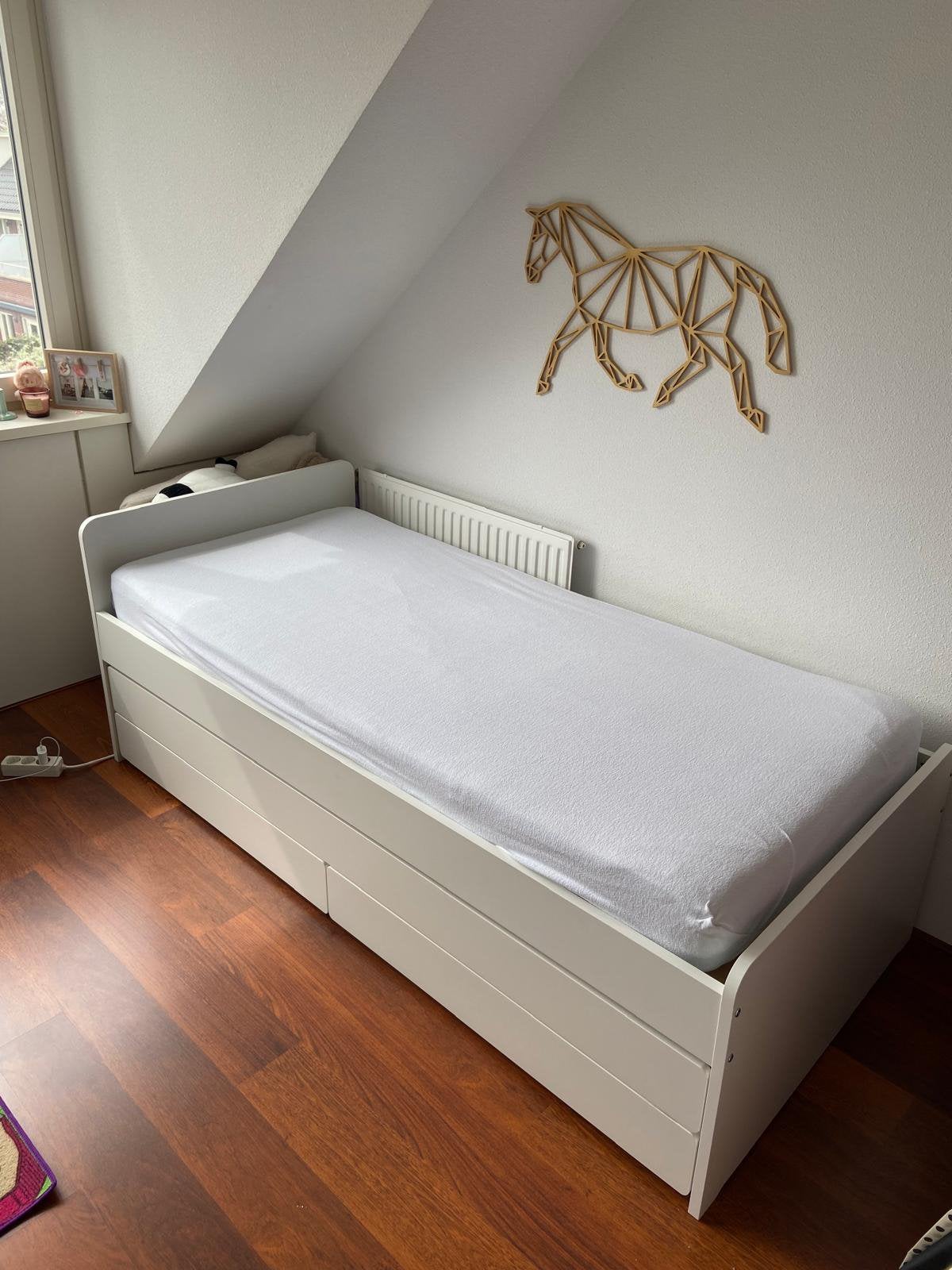 Ikea SLAKT bed inclusief onderbed, lades en matrassen, Huis en Inrichting, Slaapkamer | Bedden, Gebruikt, Eenpersoons, 90 cm, 200 cm