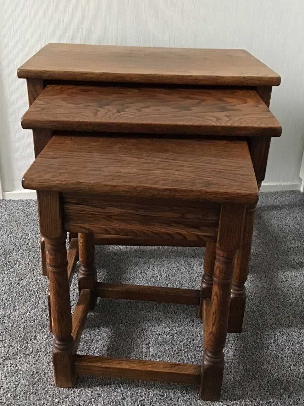 Vintage massief eiken miniset 3delig,jaren 60, Ophalen
