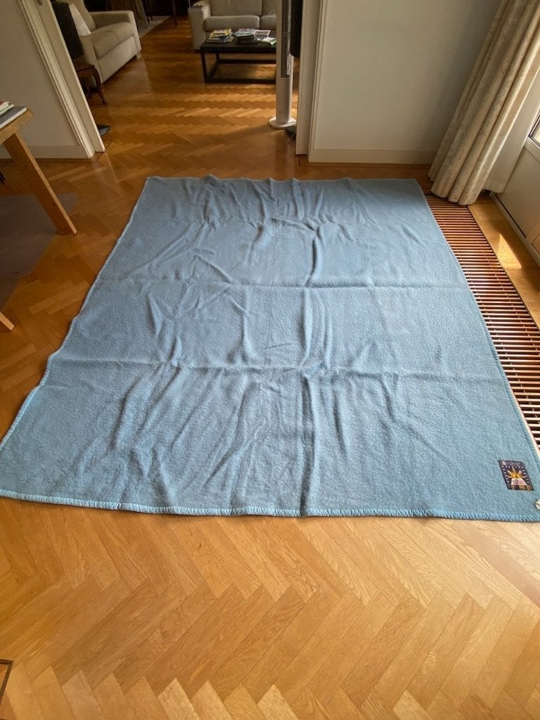 Vintage wollen deken Sole Mio van Manta Product 240 x 260, Gebruikt, Blauw, Tweepersoons, Ophalen of Verzenden