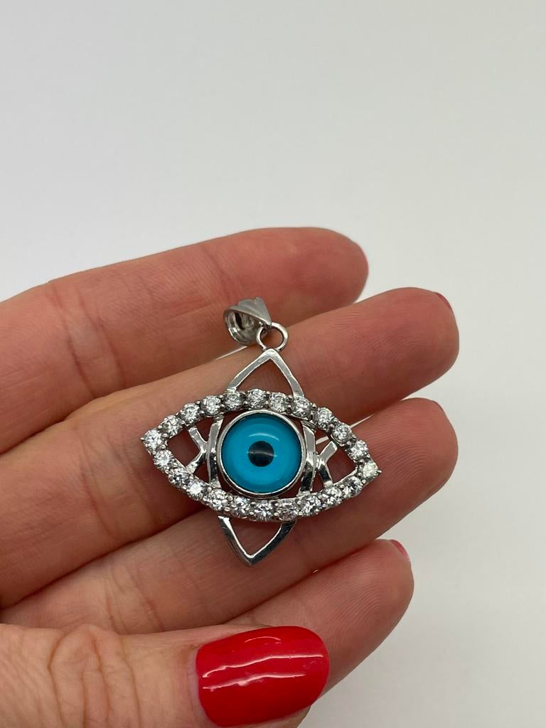 D738 Prachtige zilveren hanger Turks oog, Overige voorstellingen, Ophalen of Verzenden, X, Zilver