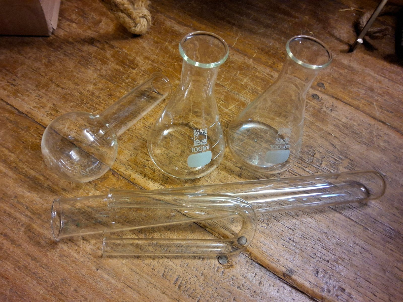 Diverse laboratoriumglaswerk set - Erlenmeyers, reageerbuis, Ophalen of Verzenden, Gebruikt