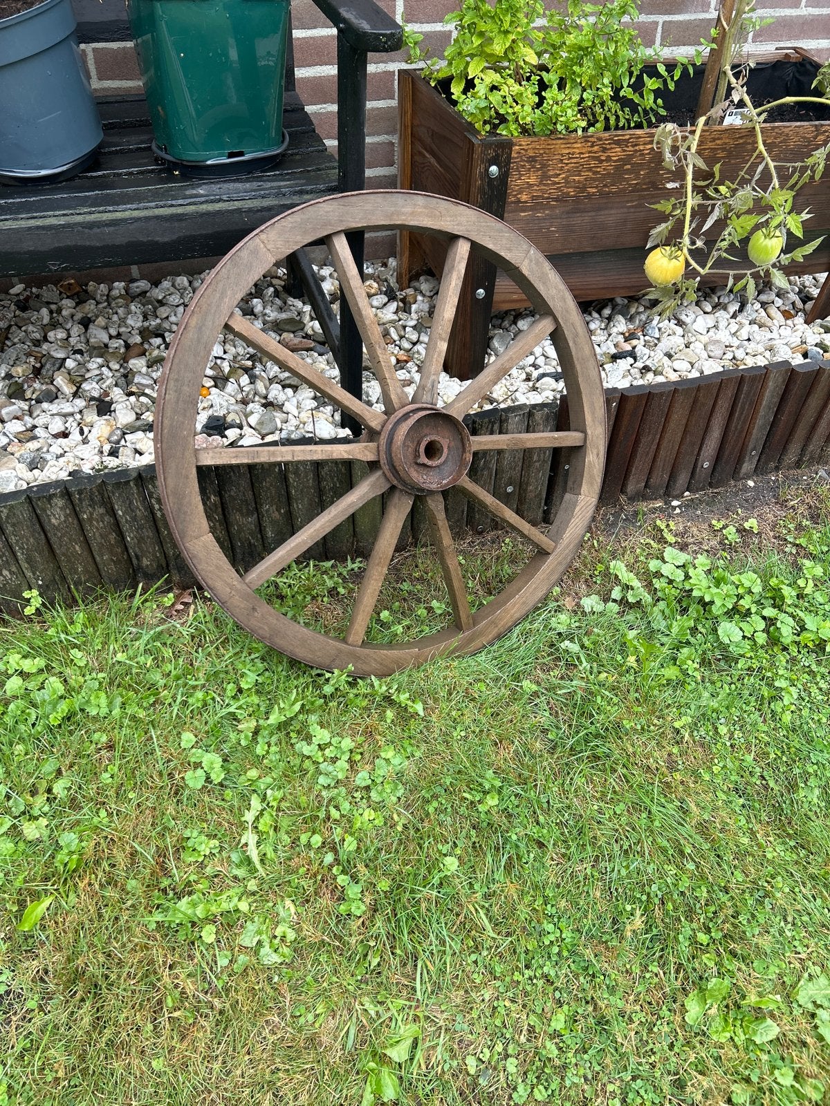 Decoratief houten wagenwiel - rustieke tuindecoratie, Ophalen