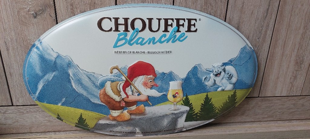 Zeldzaam Reclamebord Chouffe Blanche, Verzamelen, Biermerken, Ophalen of Verzenden, Nieuw, Reclamebord, Plaat of Schild, Overige merken