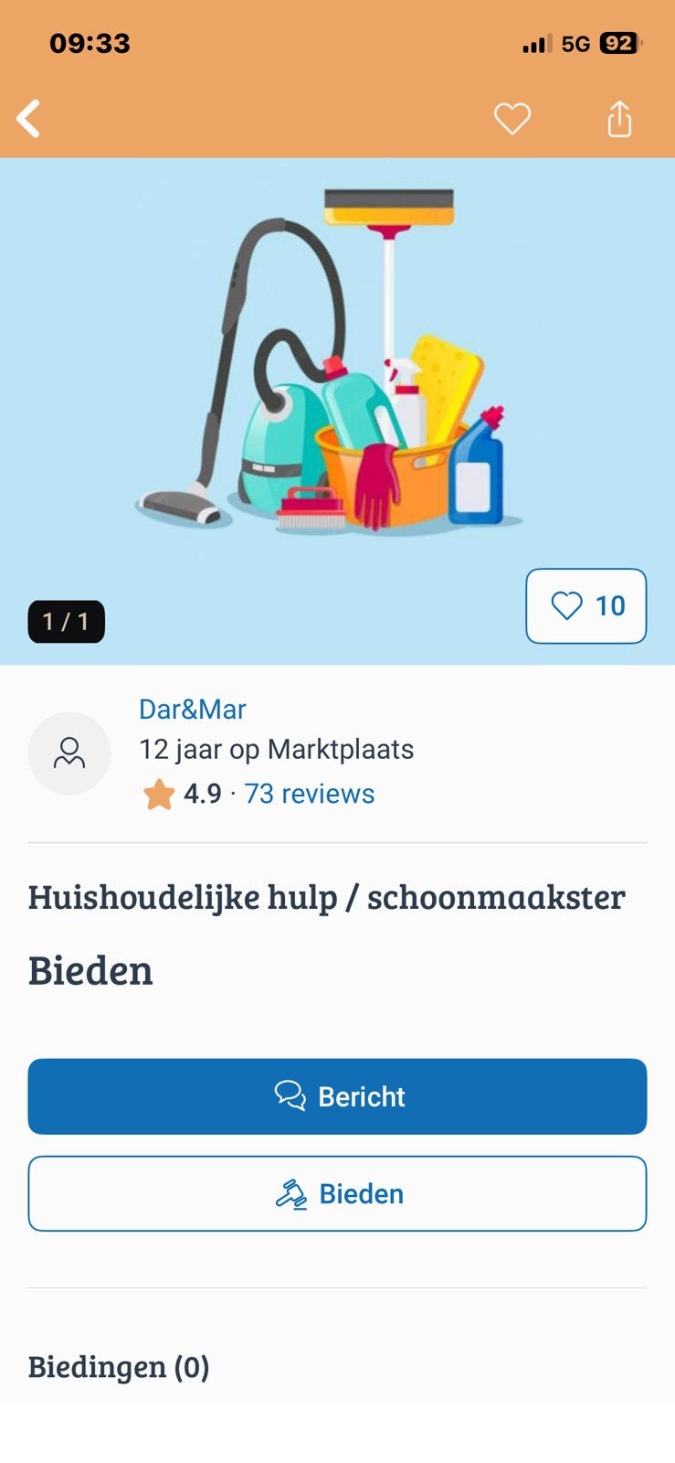 Aangeboden schoonmaak hulp  nodig is behalve strijken, Overige niveaus, Vanaf 10 jaar, Overige vormen
