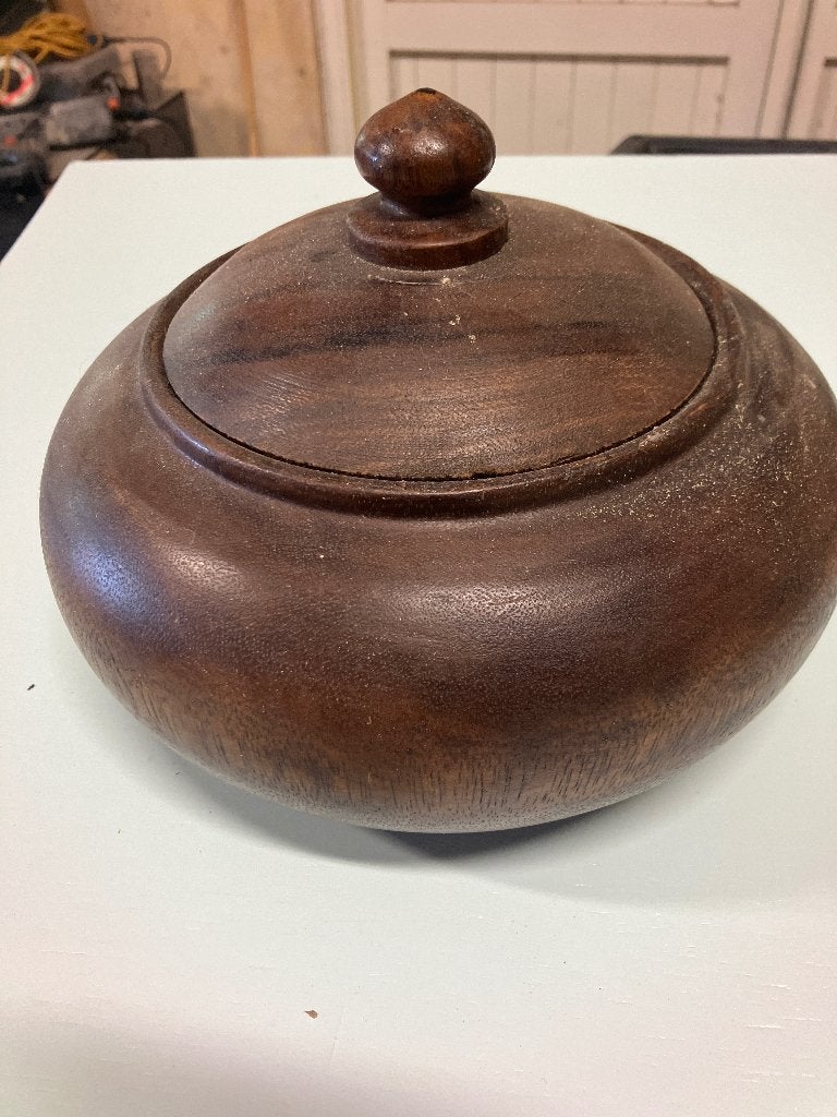 Houten pot met deksel, Ophalen, Hout, Bruin, Landelijk