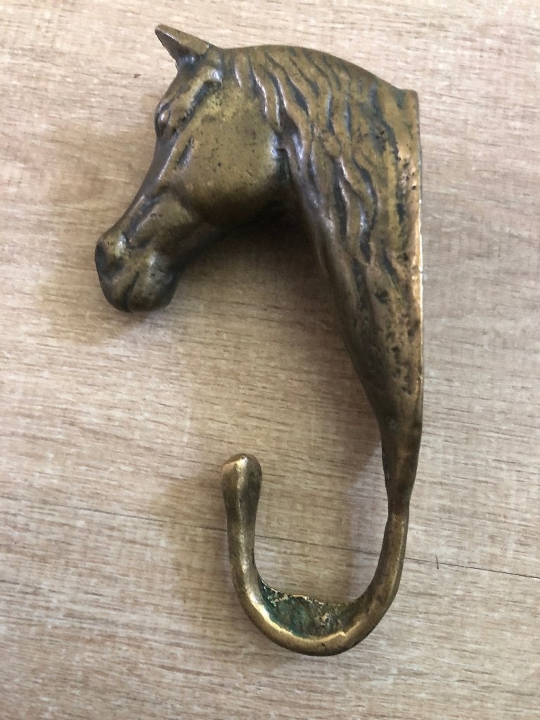Koperen Messing Paardenbuste met (kleding) haakje wandhaak, Ophalen of Verzenden