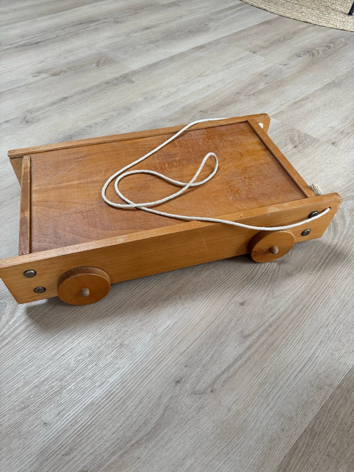 Vintage blokkenkar met beukenhouten blokken, 2 lagen, Ophalen, Gebruikt, Duw- of Trekspeelgoed