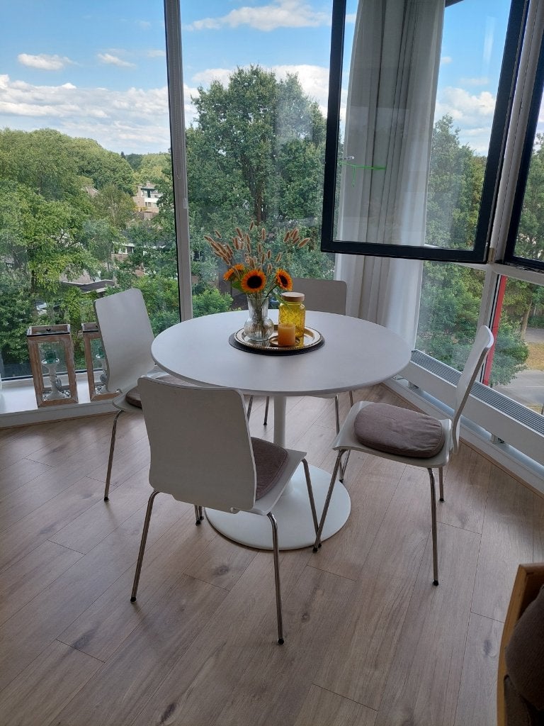 ronde witte eettafel 1 meter doorsnee, Huis en Inrichting, Tafels | Eettafels, Ophalen, 50 tot 100 cm, Rond, 50 tot 100 cm
