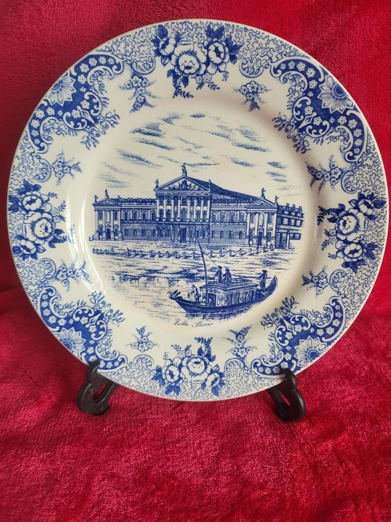 Blauw wit bord Villa Pisani Venetië 24 cm, Antiek en Kunst, Antiek | Servies los, Ophalen