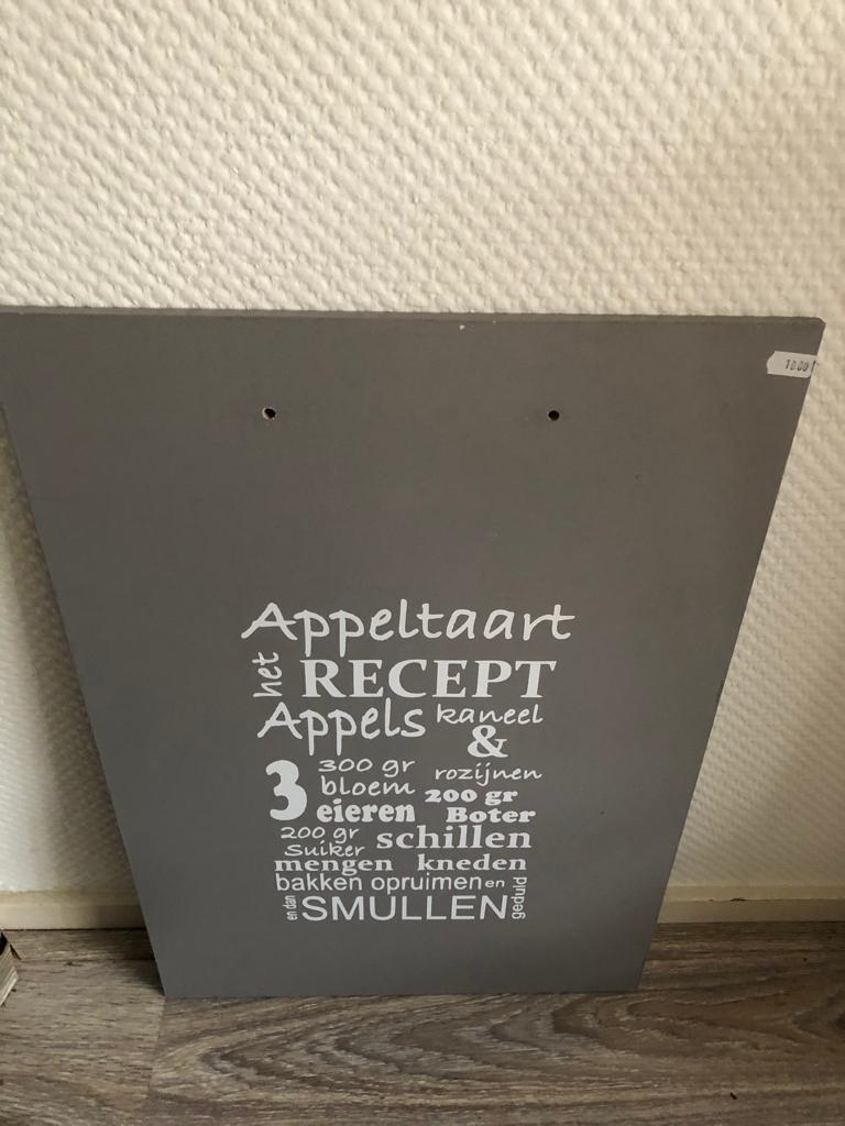 Tekstbord appeltaart recept, Ophalen of Verzenden, Gebruikt