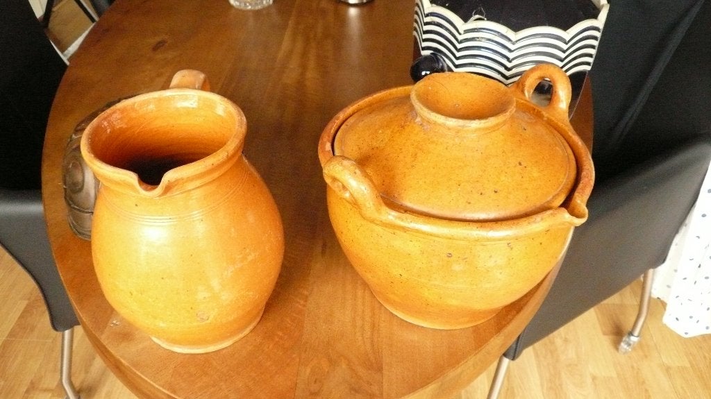 3 Antieke potten  terracotta gemberpot 1 koperen tulbandvorm, Ophalen