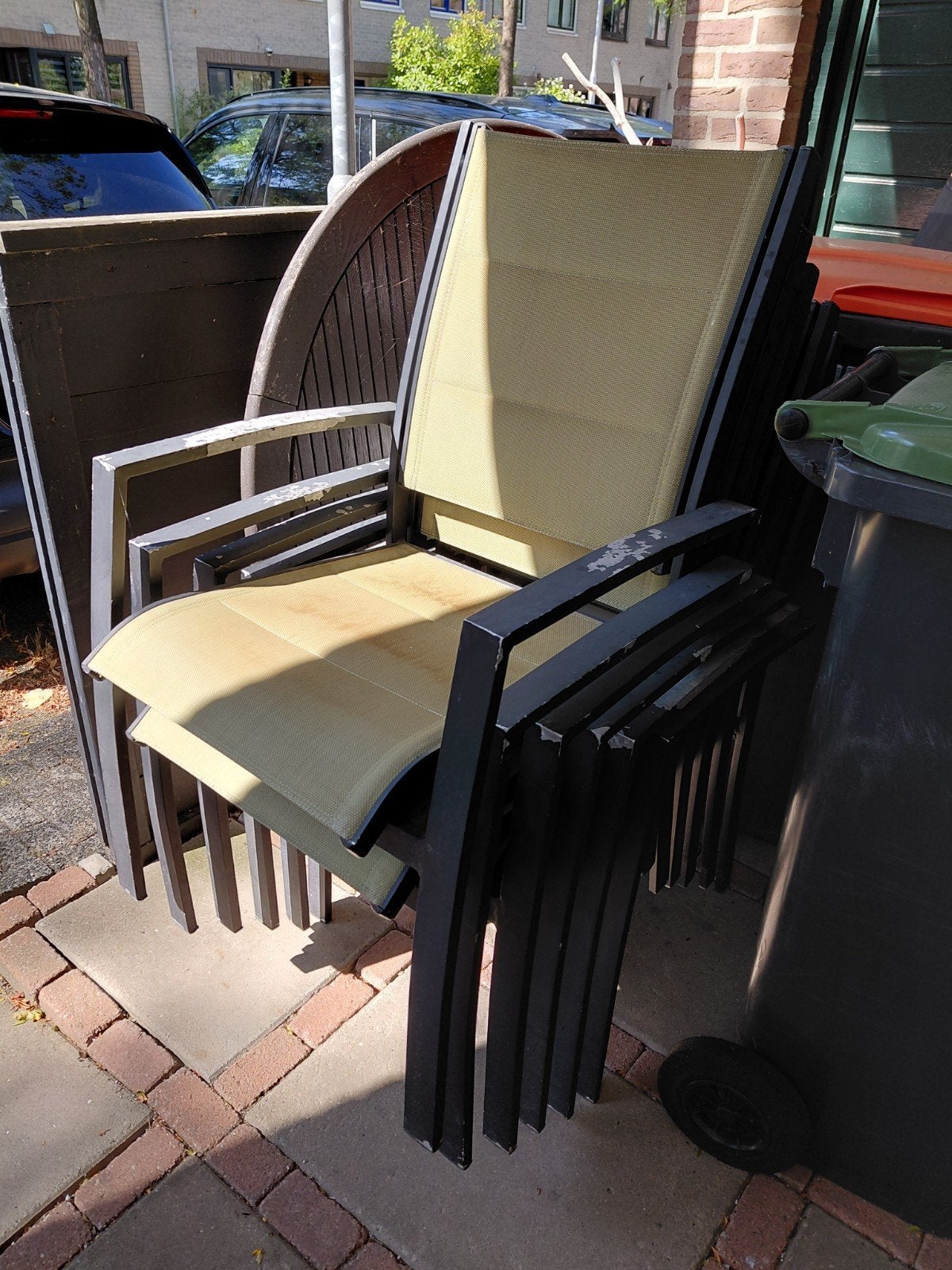 6 aluminium stapelstoelen - gratis af te halen, Tuin en Terras, Ophalen