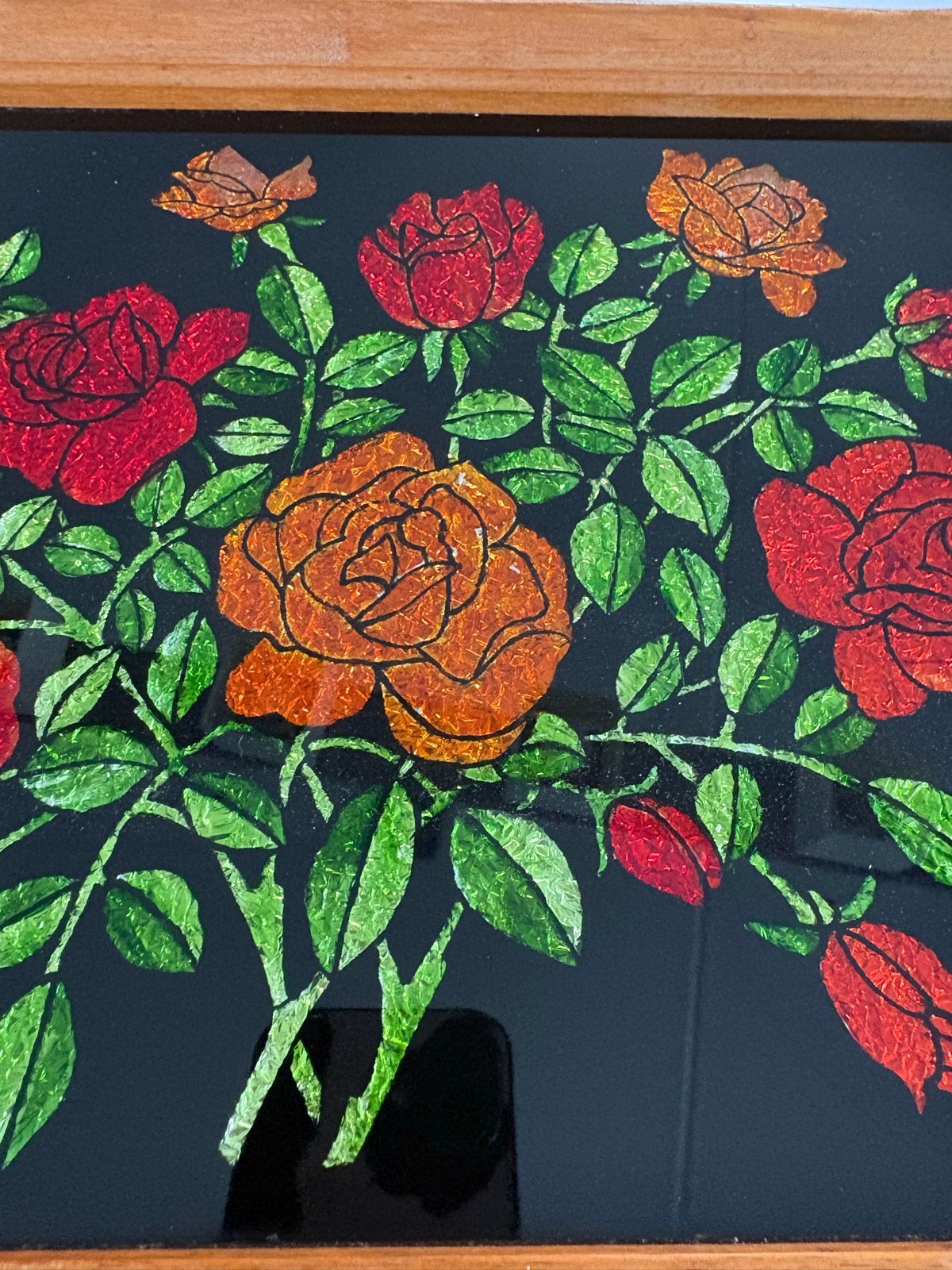 Vintage houten dienblad met rozenmotief folieafbeelding, Antiek en Kunst, Ophalen of Verzenden
