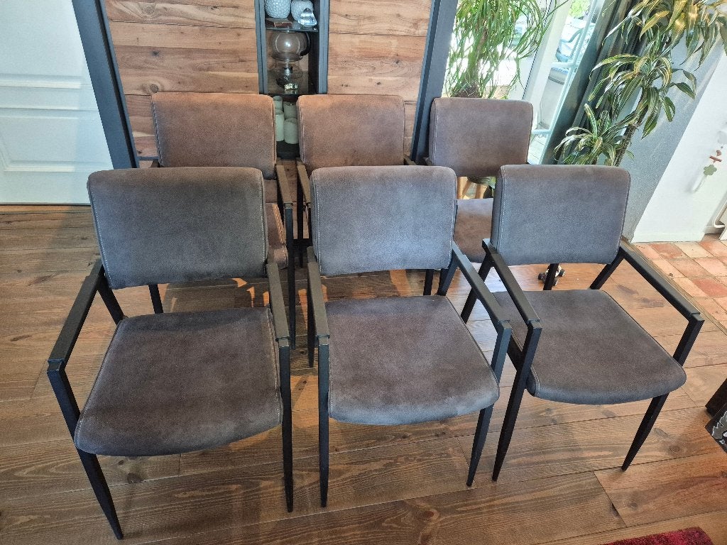 6 eetkamer stoelen , grijs,  stof., Ophalen, Zo goed als nieuw, 4 tot 6 stoelen