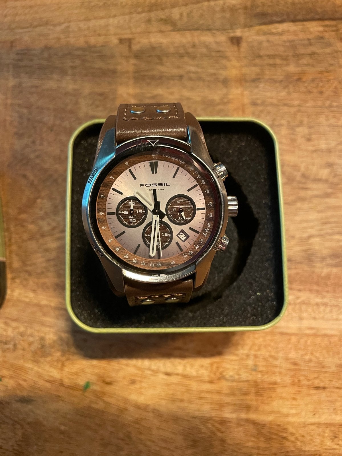 Fossil herenhorloge met bruine leren band, Ophalen, Staal, Polshorloge, Overige merken