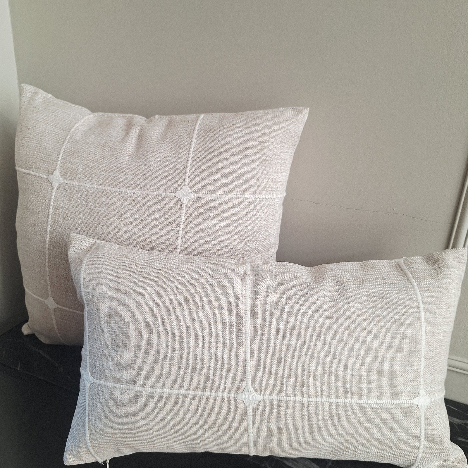 Beige linnenlook structuur sierkussens met creme japandi chi, Beige, Vierkant, Nieuw, Ophalen of Verzenden