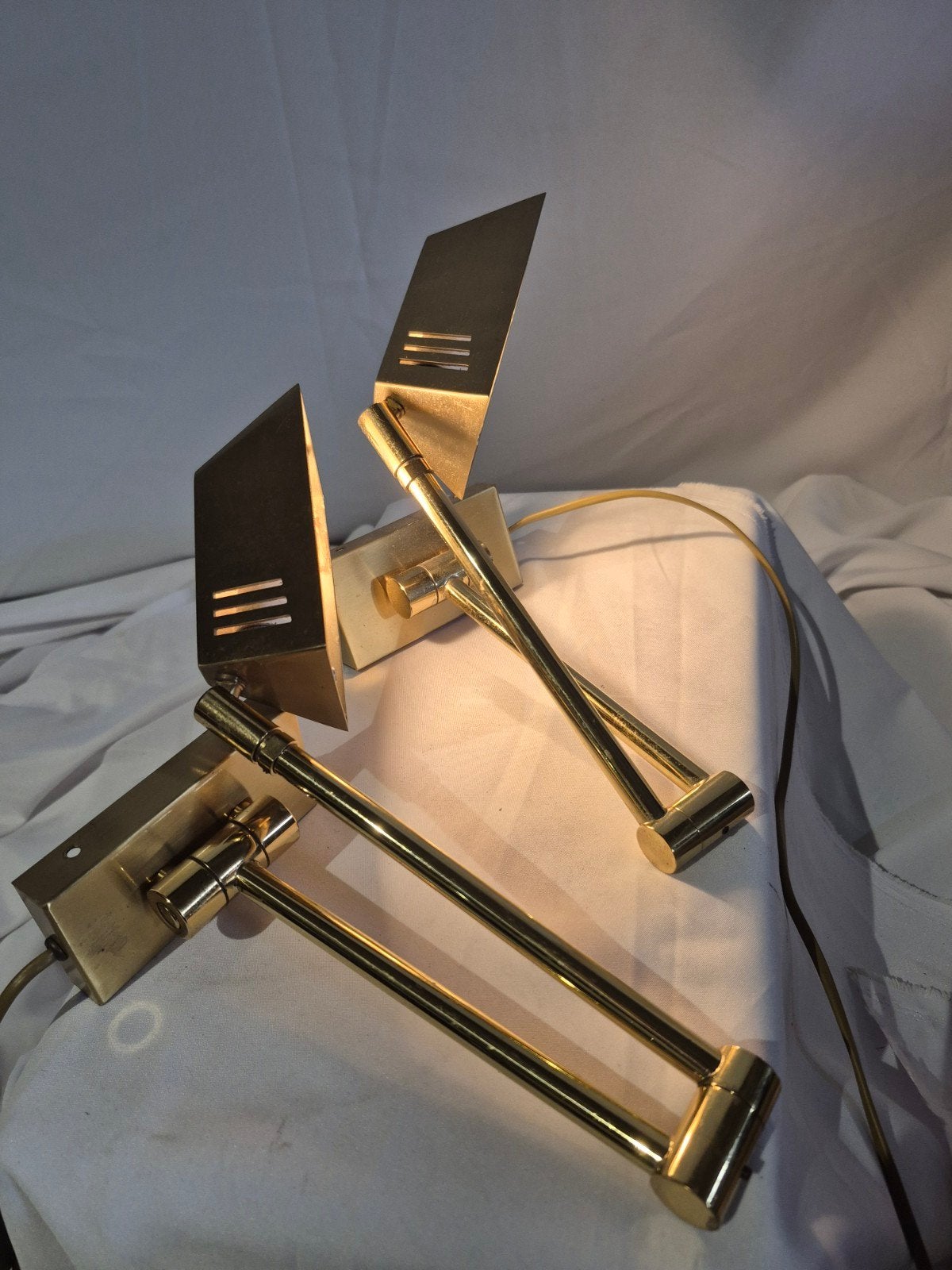 set 2 vintage messing goud kleurig leeslamp wandlamp, Ophalen, Zo goed als nieuw, Goud
