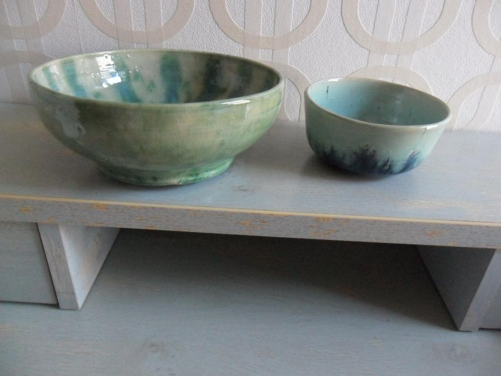 Handgemaakte keramiek schaal groen / blauw, Ophalen of Verzenden