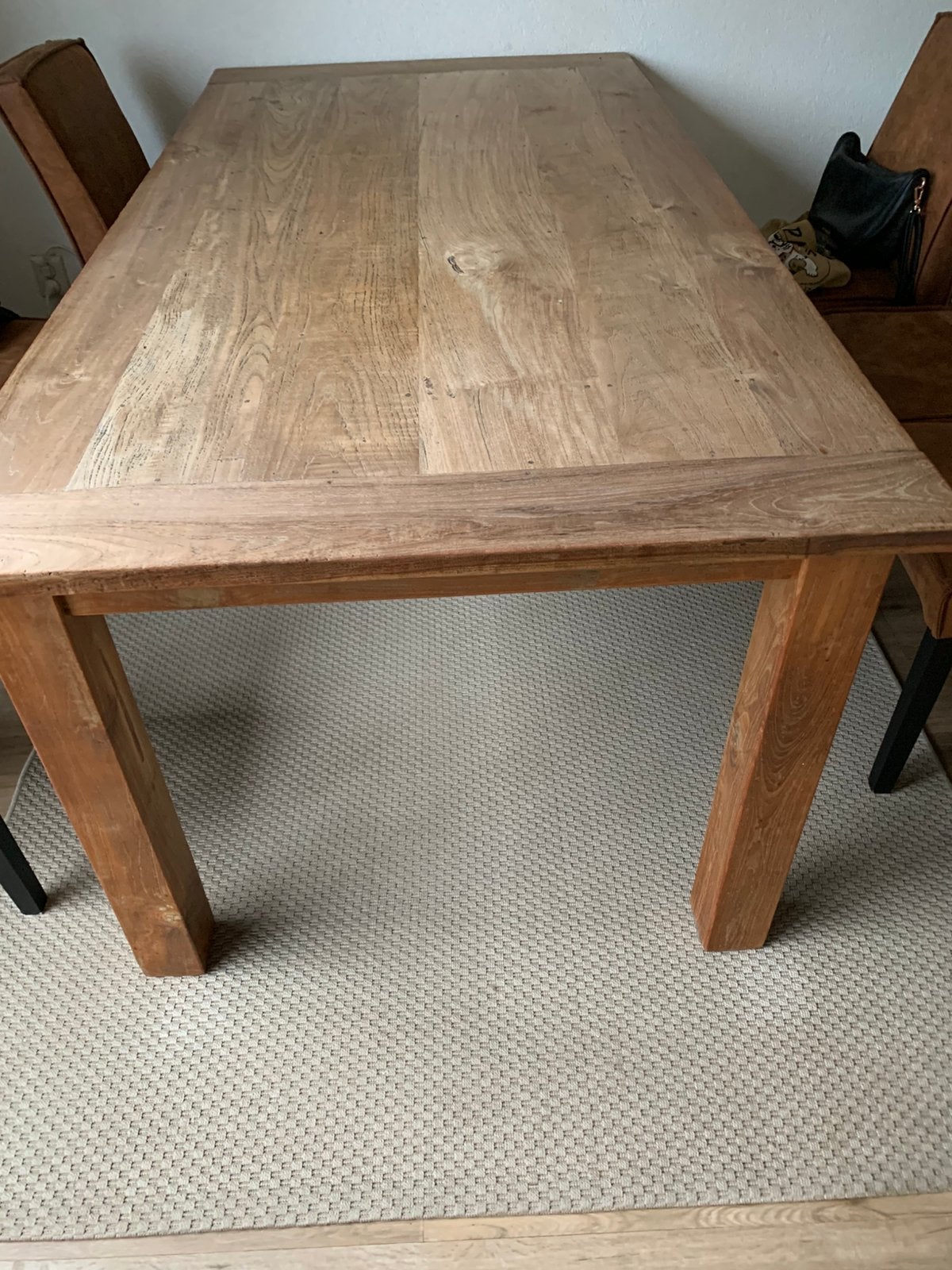 Robuuste grote teakhouten tafel, Huis en Inrichting, Tafels | Eettafels, Ophalen, Rechthoekig, 200 cm of meer, 100 tot 150 cm