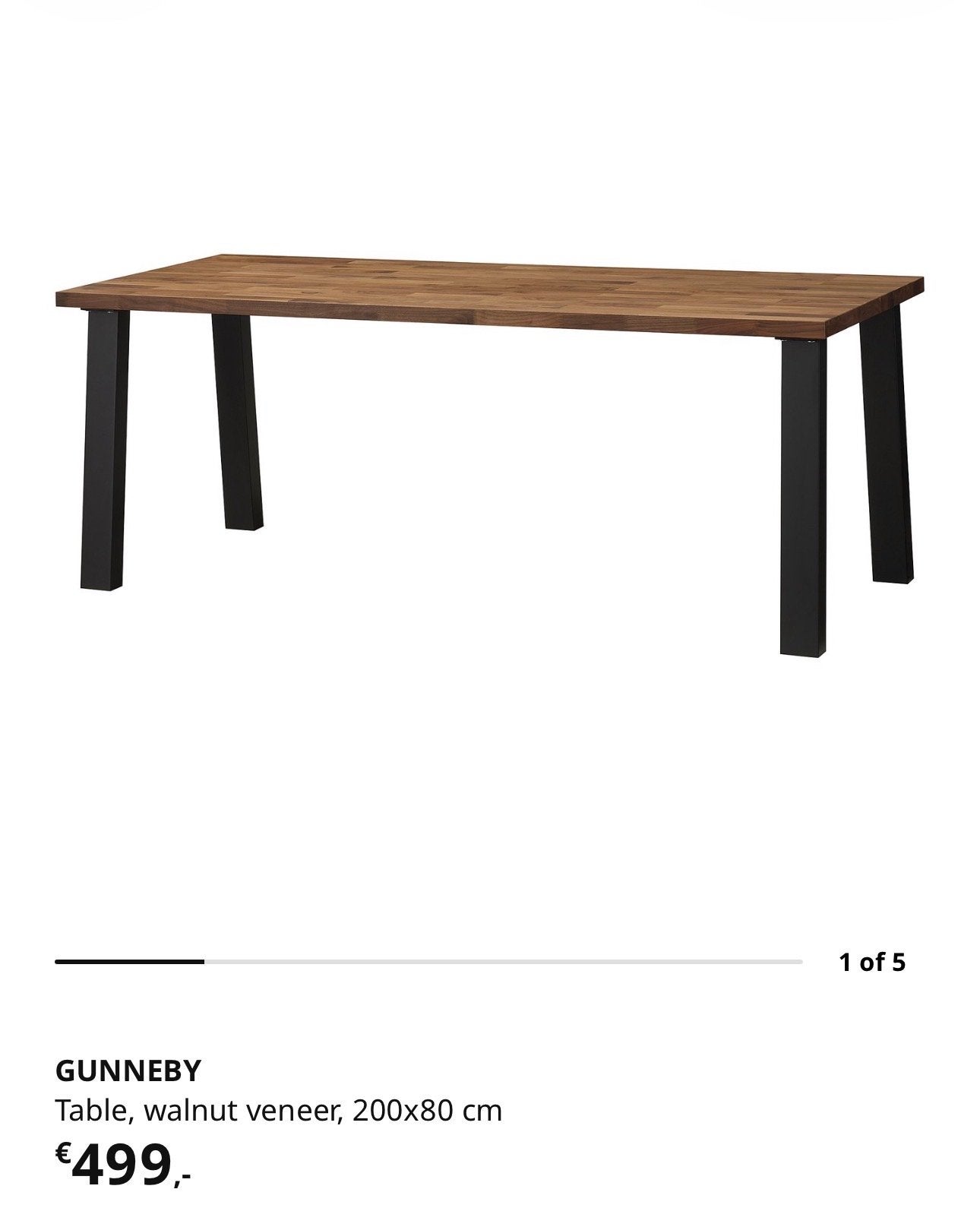 GUNNEBY Eettafel, walnootfineer, 200x80 cm, Ophalen, Nieuw, 50 tot 100 cm, 150 tot 200 cm