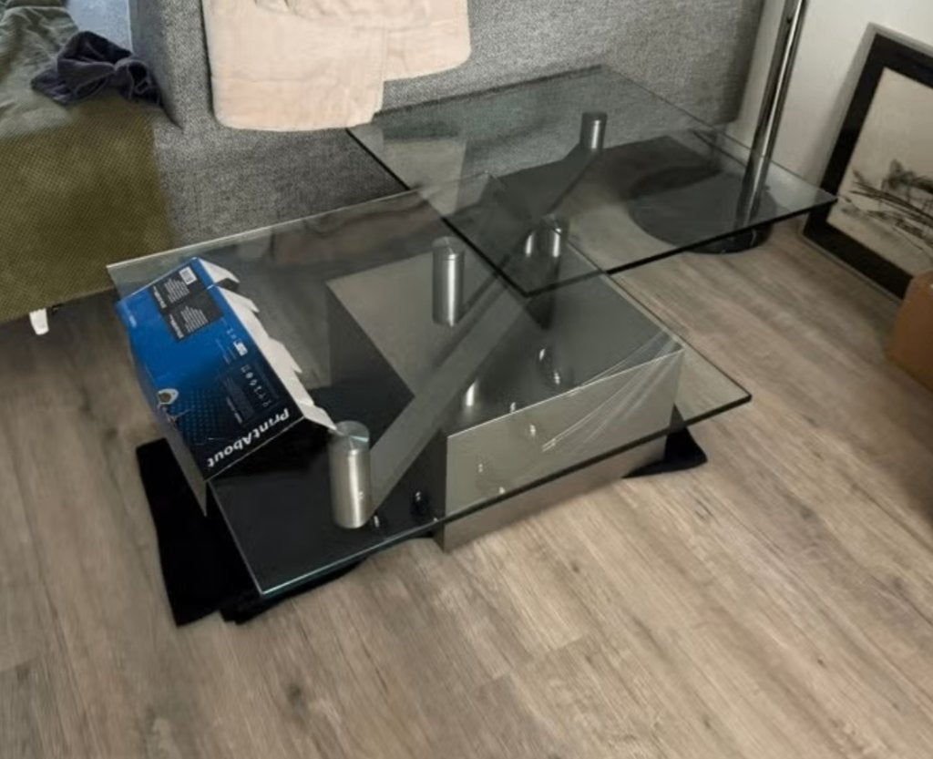 Salontafel metaal / glas, Ophalen, 100 tot 150 cm, 50 tot 100 cm, Zo goed als nieuw