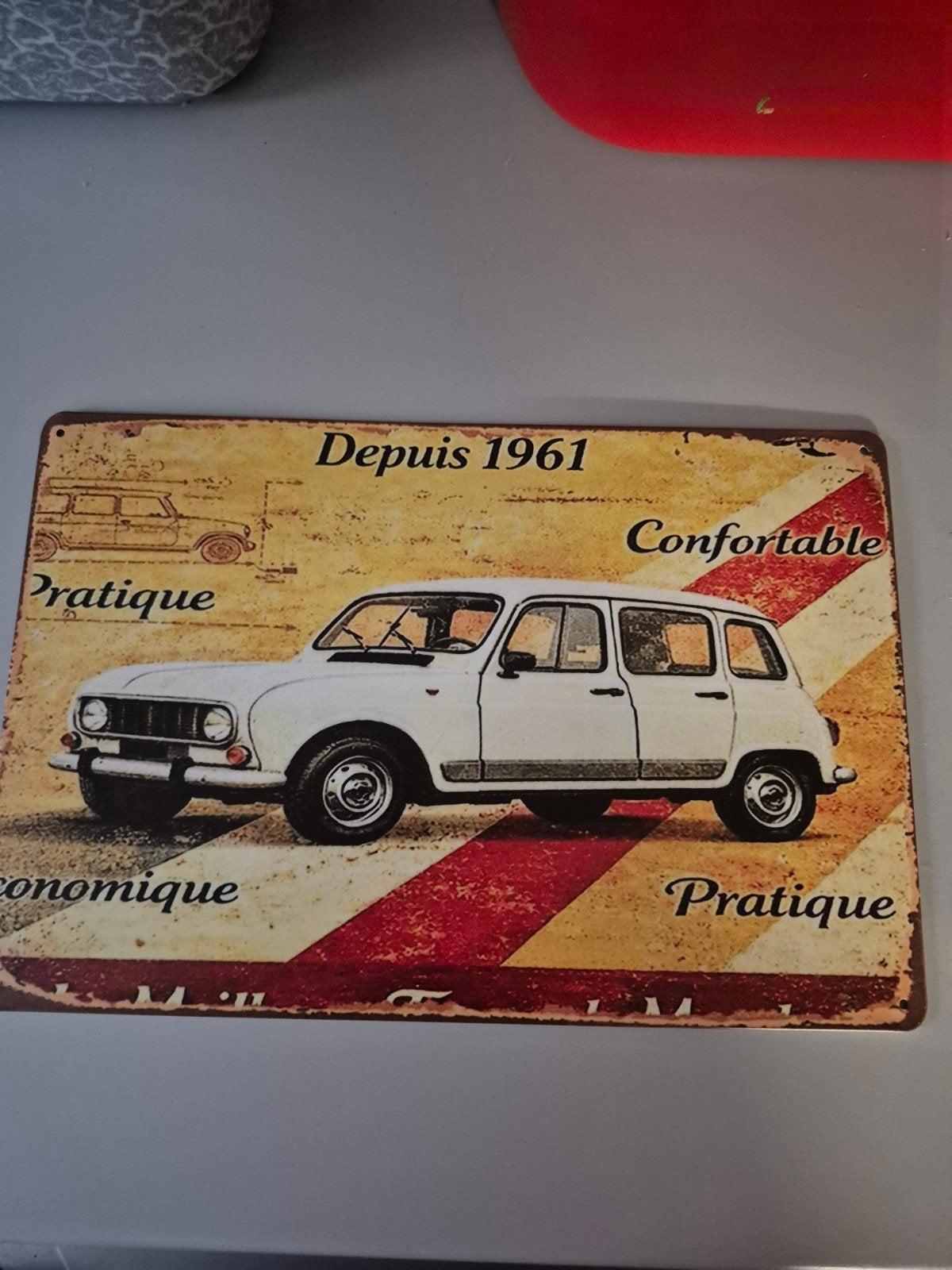 Vintage Reclamebord Renault 4 - 'Depuis 1961', Ophalen of Verzenden, Nieuw, Reclamebord