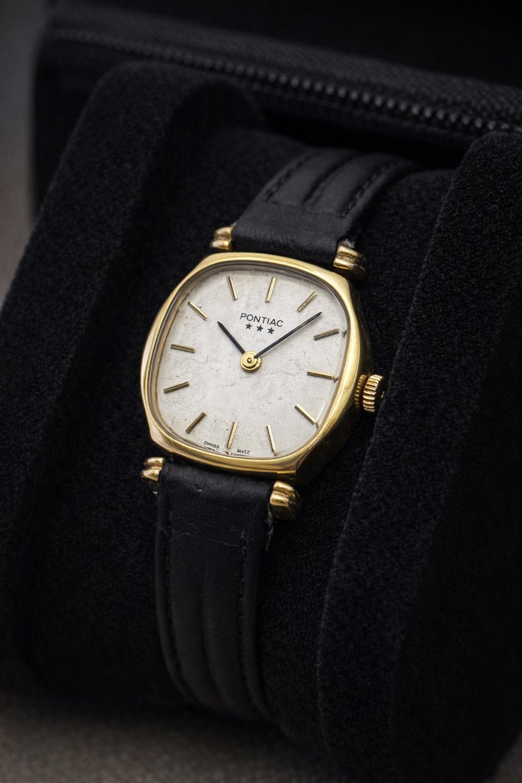 Vintage Pontiac Swiss-Made Gold Watch-Mechanical movement, Ophalen of Verzenden, Zo goed als nieuw, Overige merken