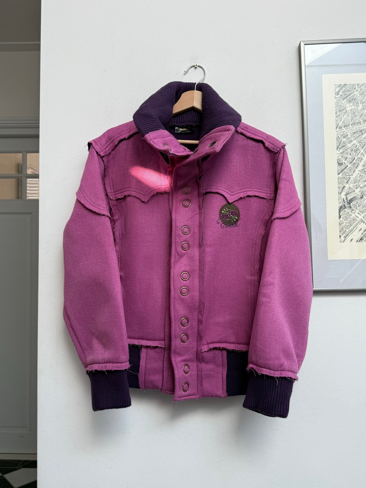 Y2K Protest roze paars western jasje met rauwe randen XL, Ophalen of Verzenden, Zo goed als nieuw, Maat 46/48 (XL) of groter, Roze