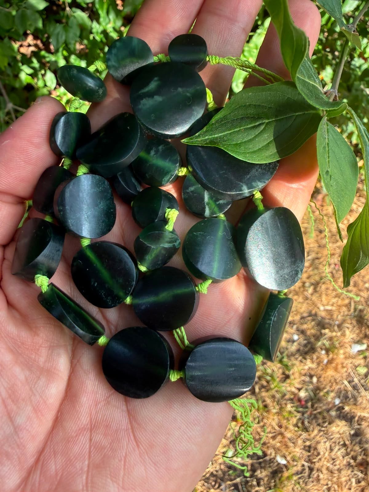 Nephriet Jade Ketting N827 - 92g met Grote en Kleine Kralen, Csj, Ophalen of Verzenden, Steen of Mineraal, Met edelsteen