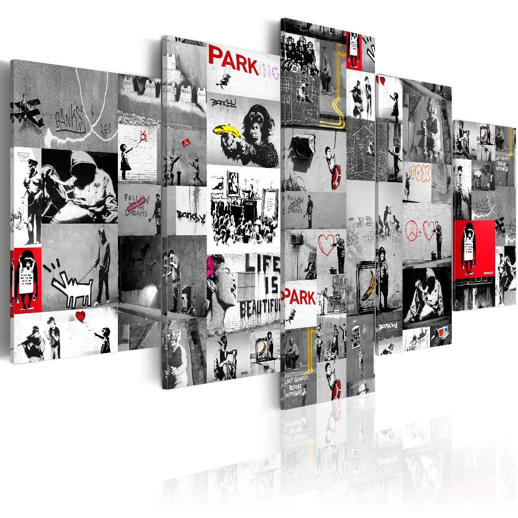 87 Collage Banksy 5 Luik Canvas Schilderij 200x100cm Nieuw, Ophalen of Verzenden
