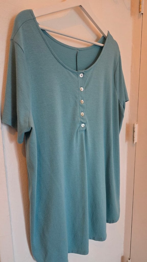 Turquoise Henley Top met Knoopjes – Maat M / L, Blauw, Maat 42/44 (L), Ophalen of Verzenden, Zo goed als nieuw