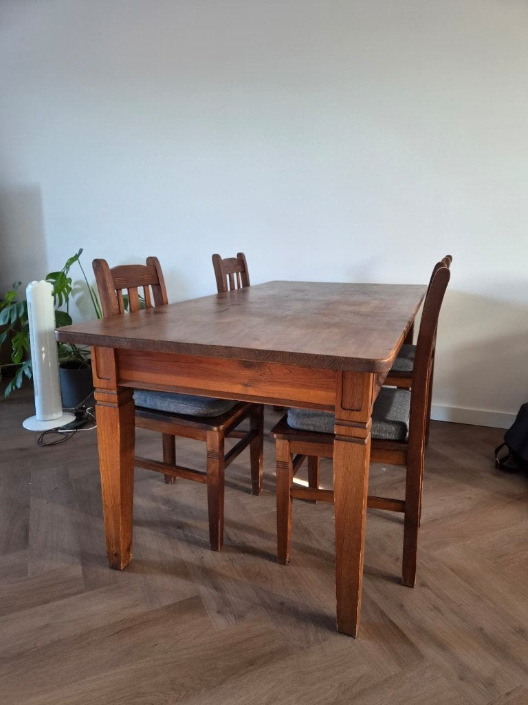 Houten eettafel 180x80 cm inclusief stoelen, Ophalen, Gebruikt, 50 tot 100 cm, 150 tot 200 cm