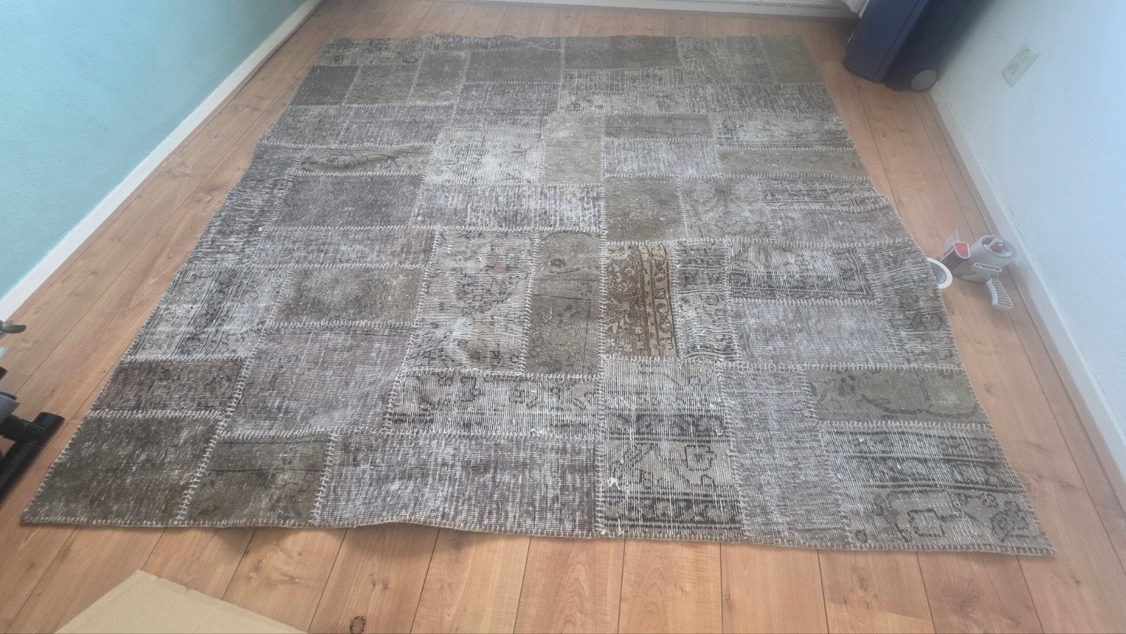 Vintage Patchwork Tapijt - Origineel Handgeknoopt, Ophalen, Gebruikt, Grijs, Vintage, Patchwork, Oosters