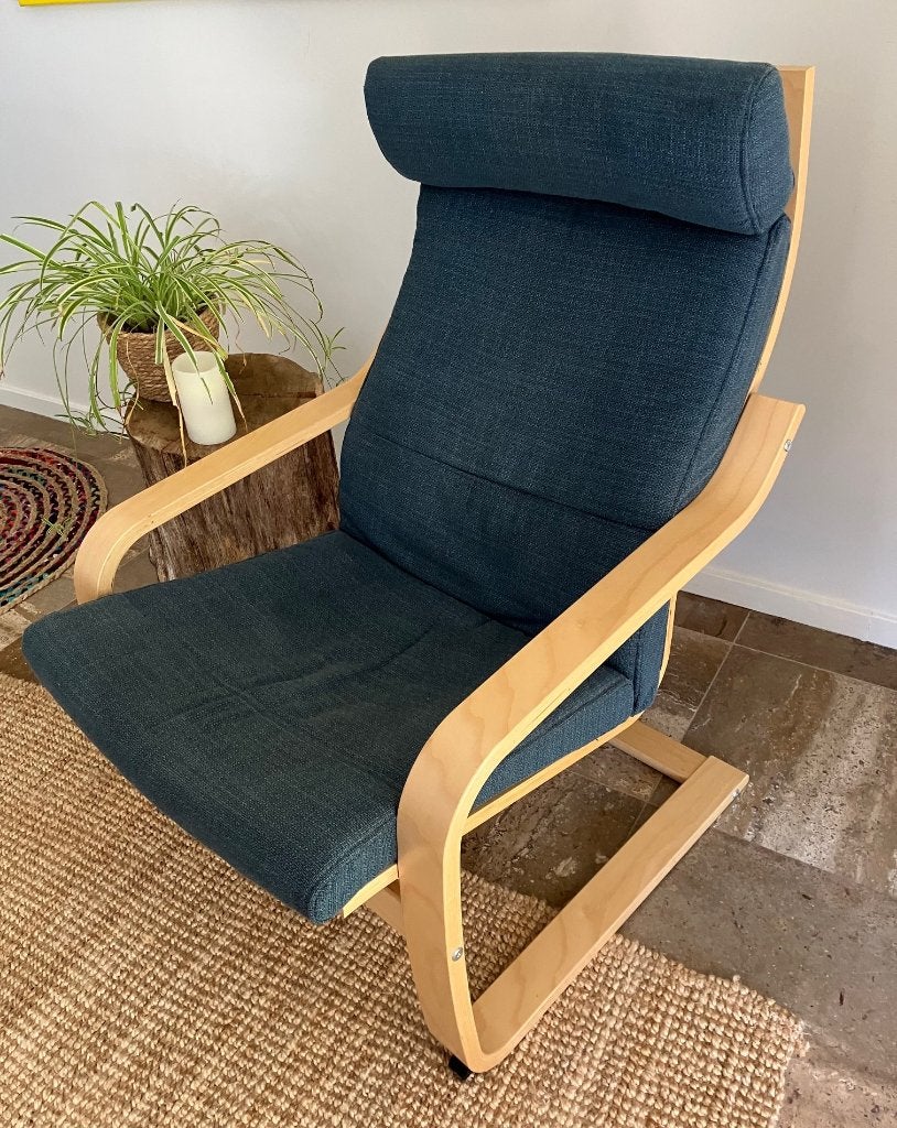 2x Ikea POÄNG Fauteuil Hillared donkerblauw, Ophalen, 75 tot 100 cm, Zo goed als nieuw, Stof