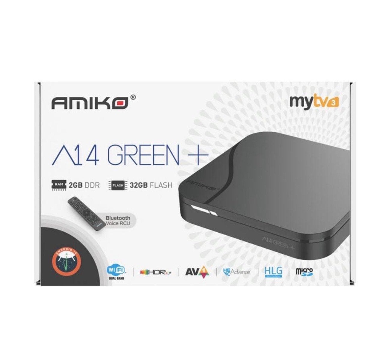 Amiko A14 Green+ Android TV Box 2GB RAM 32GB iptv kpn ziggo, Ophalen of Verzenden, Nieuw, HDMI, Zonder harde schijf