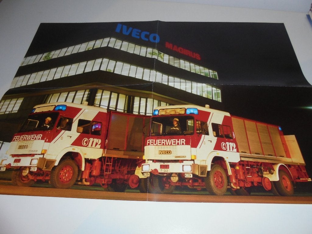 poster Iveco-Magirus brandweervoertuigen, Ophalen of Verzenden, Nieuw, Overige merken