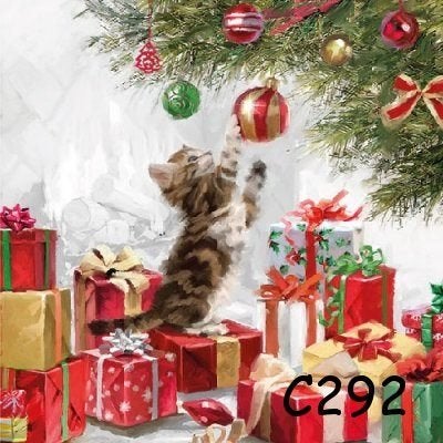 Servetten decoupage/bullet journal – katten kerstboom C292, Verzenden, Nieuw